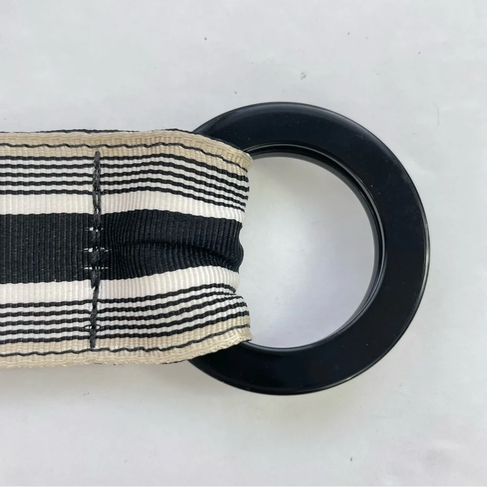 Black White Polka Dot‎ Striped Reversible Ribbon Belt Double Ring